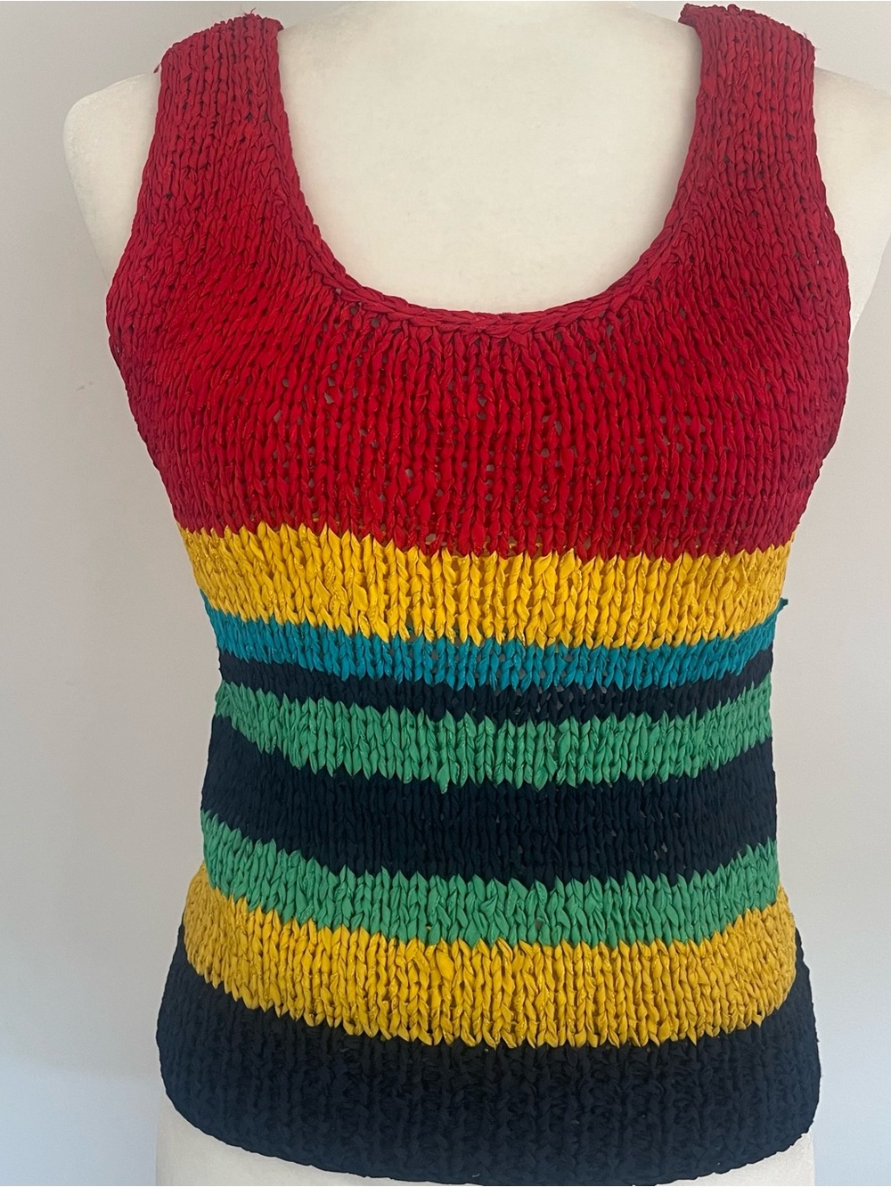 90’s vintage multi-color rayon ribbon knit sweater tank by Argenti.